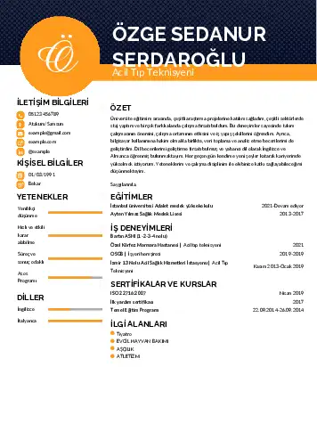 Acil Tıp Teknisyeni CV Örnekleri cv indir